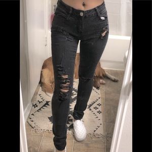 Distressed Hi-waist Skinny Jeans